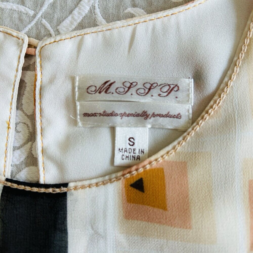 Max Studio Specialty Product Top Women S Black Beige Peach Geometric Vacay Retro - Picture 3 of 13